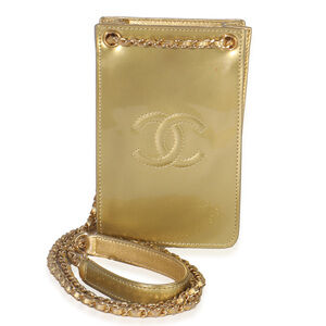 Chanel Gold Patent CC Phone Holder Crossbody